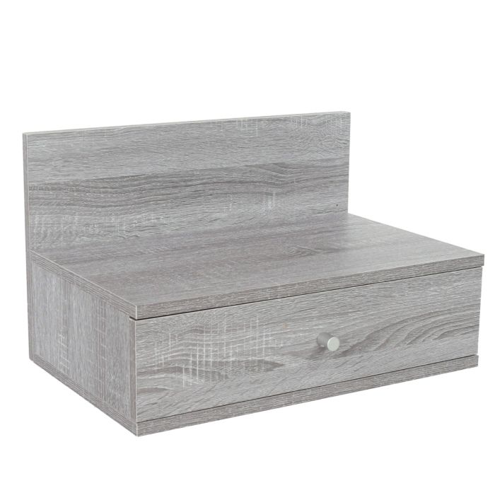 ASHBOURNE Medium Wide Wood Bedside Cabinet Pair Wall-Mounted 1 Drawer - Grey Oak Effect