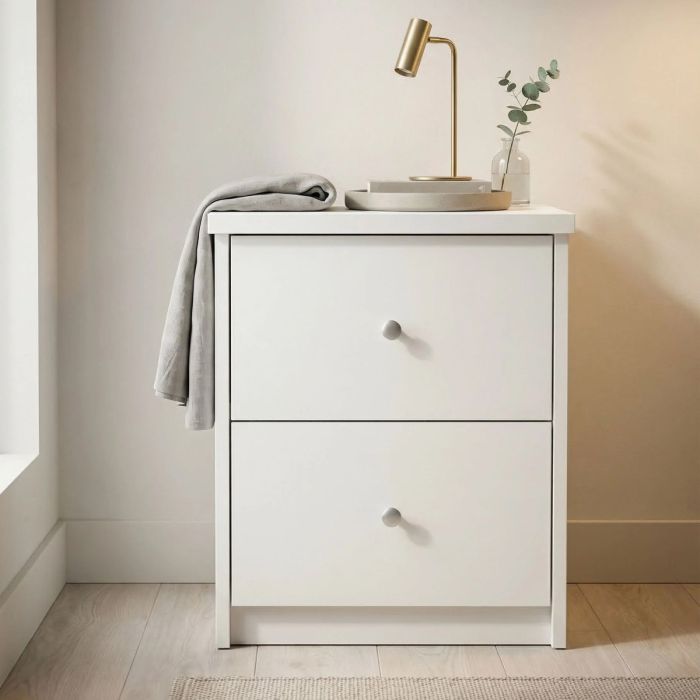 WEXFORD Narrow Solid Wood Bedside Table 2 Drawers - White