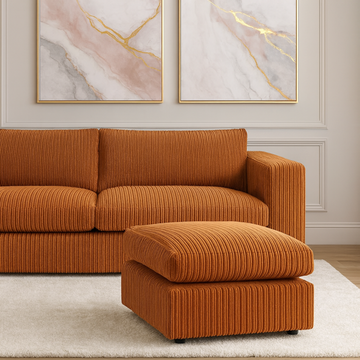 Desmond Jumbo Cord Upholstery Footstool - Orange