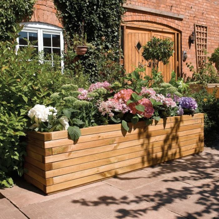 Large Rectangle Patio Planter with Natural Timber Finish