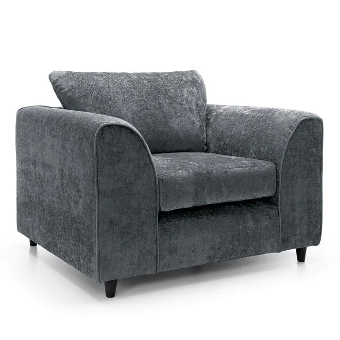 Armchair - HENRY Crushed Chenille Fabric Sofa Armchair - Dark Grey