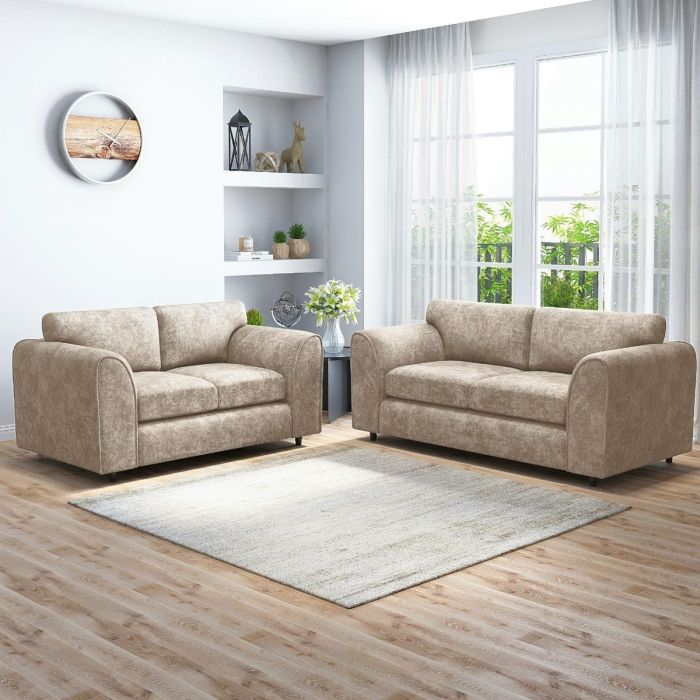 LORVANI Fabric 3 and 2 Seater Fullback Sofa Set - Beige