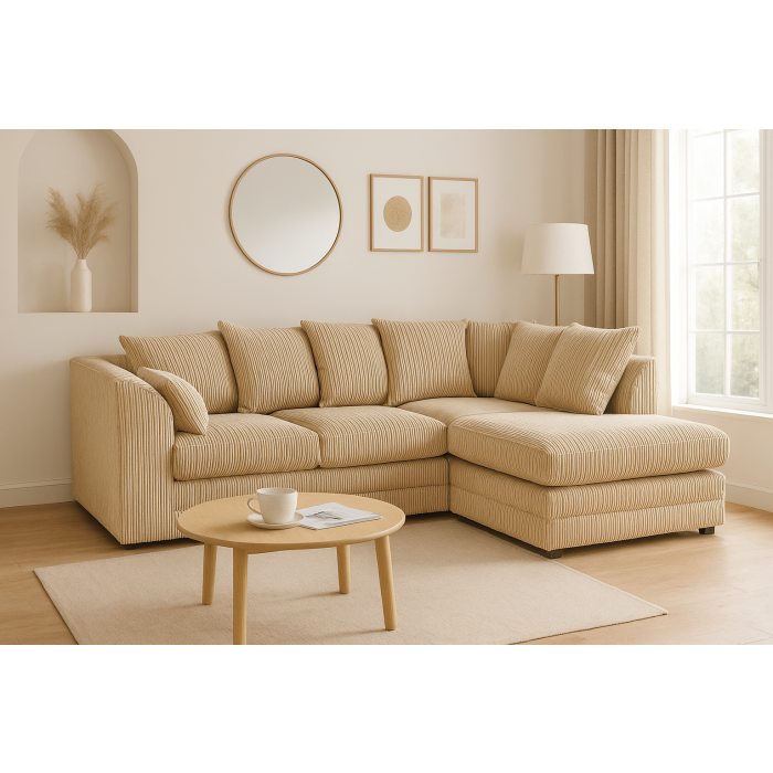 MONA Jumbo Cord 4 Seater L Shaped - Right Hand Facing Corner Sofa - Mink