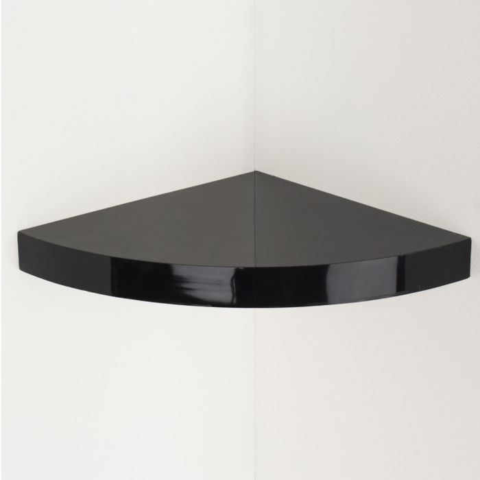 ELVORA Corner Box Shelf Wood Corner Floating Shelf Hidden Bracket Storage - Gloss Black