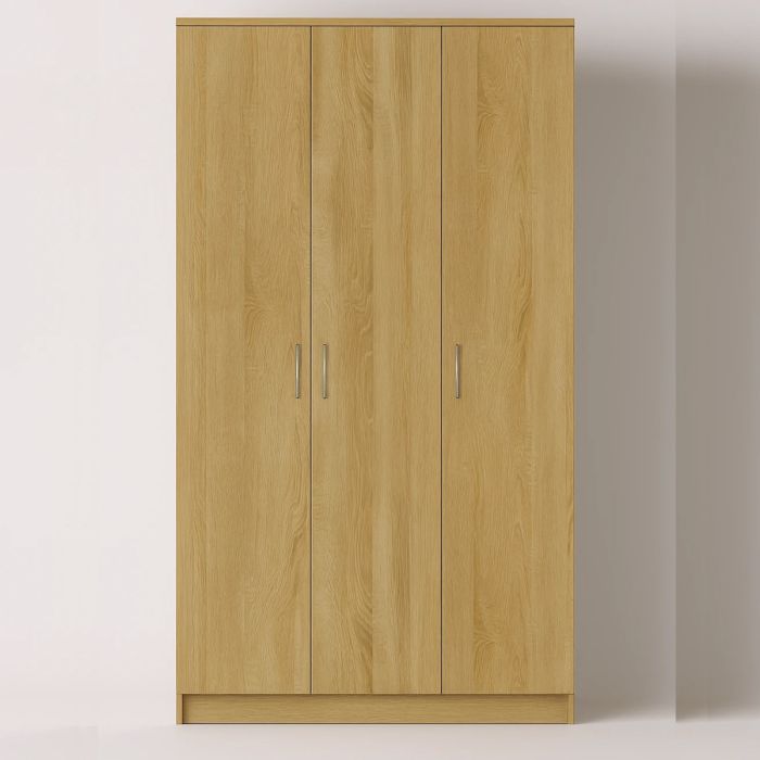 Wardrobe - SLEEK 3 Door Wardrobe Oak Finish 120cm