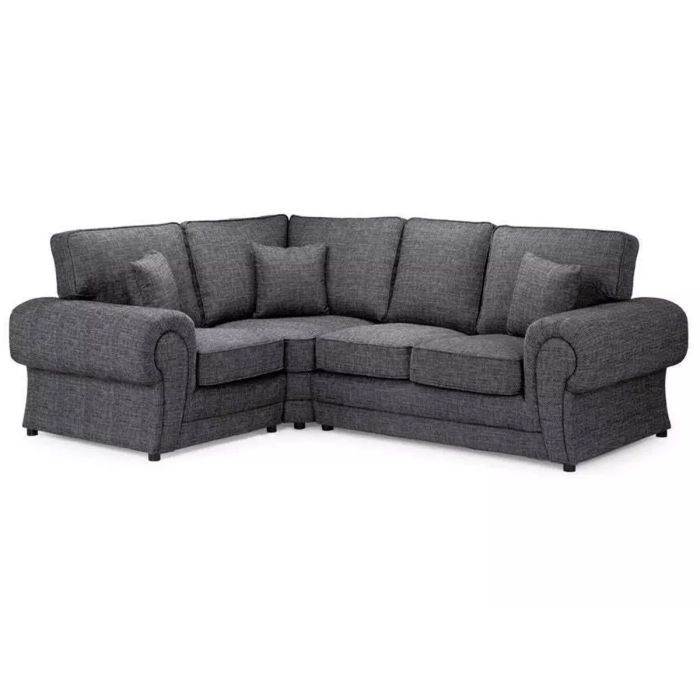 DAVERY Chenille Fabric 4 Seater L Shaped Fullback Corner Sofa - Grey, Left Hand Facing