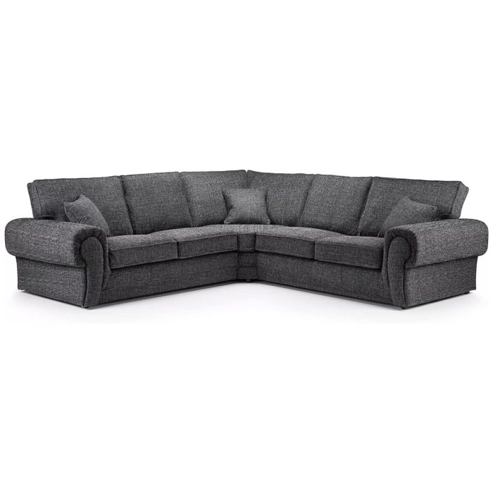DAVEY Chenille Fabric 5 Seater L Shaped Fullback Corner Sofa - Grey