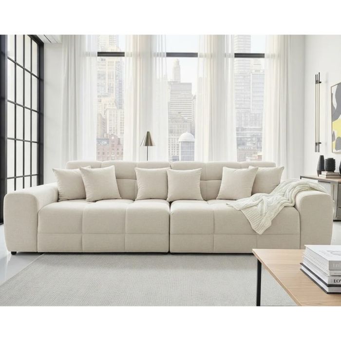 STACIE Fabric 4 Seater Sofa - Natural