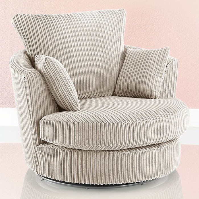 Desmond Jumbo Cord Upholstered Swivel Chair - Cream