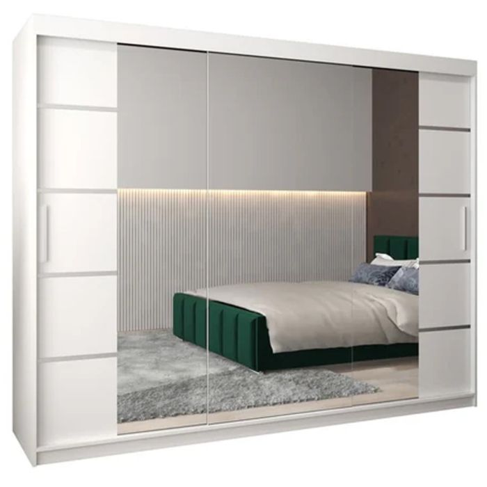 VICENZA II 3 Door Mirrored Sliding Wardrobe White - 250cm