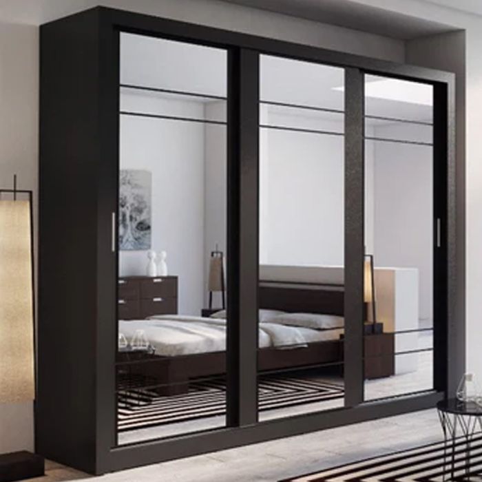 Wardrobe - GUNTHER 3 Door Sliding Wardrobe Black 250cm