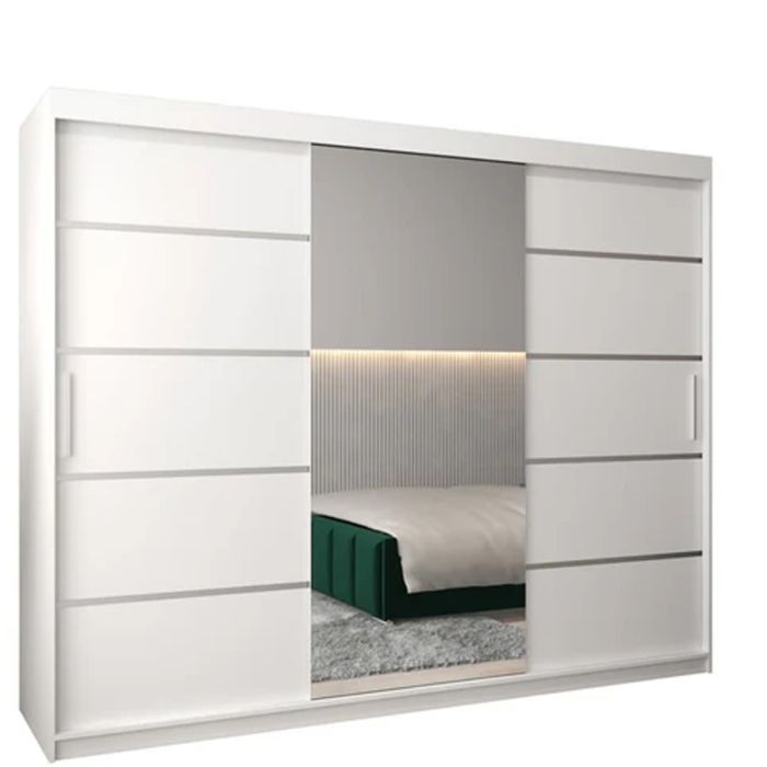 VICENZA 3 Door Mirrored Sliding Wardrobe White - 250cm