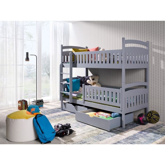 Juliet Wooden Bunk Bed with 2 Drawer Storage and Bonnell Foam Mattress - Grey