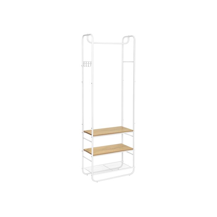 Oak and White Coat Rack with Shoe Rack