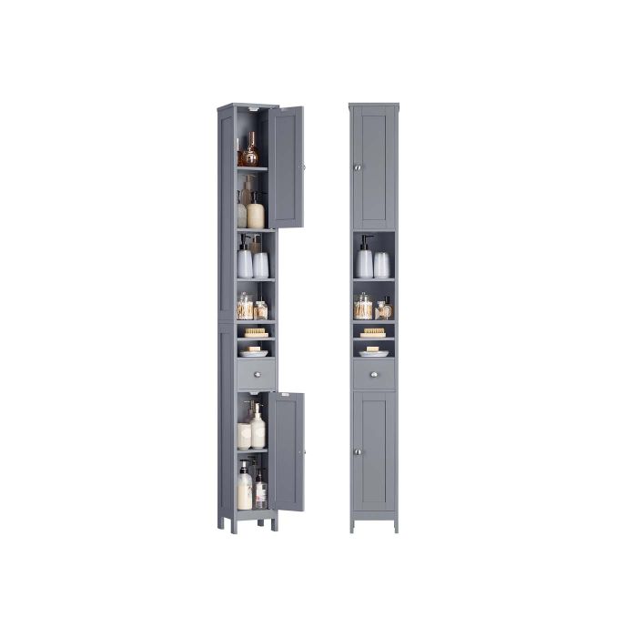 Bathroom Cabinet - ORATA Slim Freestanding Adjustable Shelves Drawer - Dove Grey
