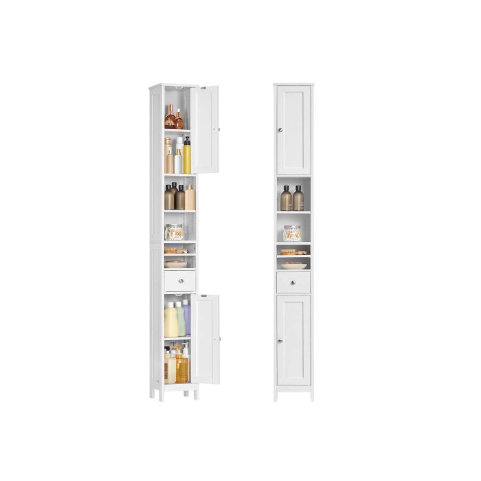 Bathroom Cabinet - ORATA Slim Freestanding with Adjustable Shelves and Drawer - White