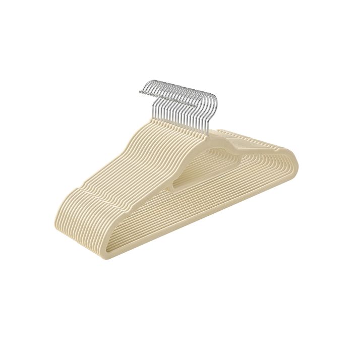 Velvet Hangers, Set of 20 Clothes Coat Hangers, Non-Slip, with Tie Bar and 360° Swivel Hook, Space-Saving, 0.6 cm Thick, 43.5 cm Long, for Dresses Trousers, Beige CRF020M20