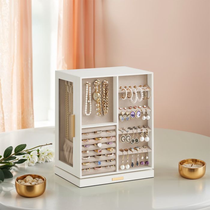 Jewelry Box - VERRIA Spin Rotating Organizer with 5 Drawer - White