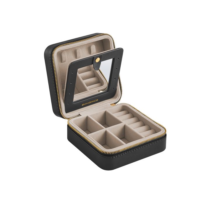 11.4 x 11.4 x 5.5 cm Travel Jewellery Box with Interior Mirror,