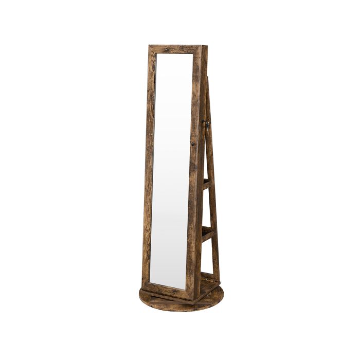 Jewellery Cabinet - VERRAE Full-Length Mirror Organizer Spin Swivel - Camel Brown