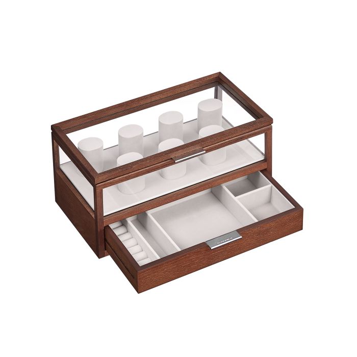 2-Tier Solid Wood Watch Box with 7 Pillars and Drawer