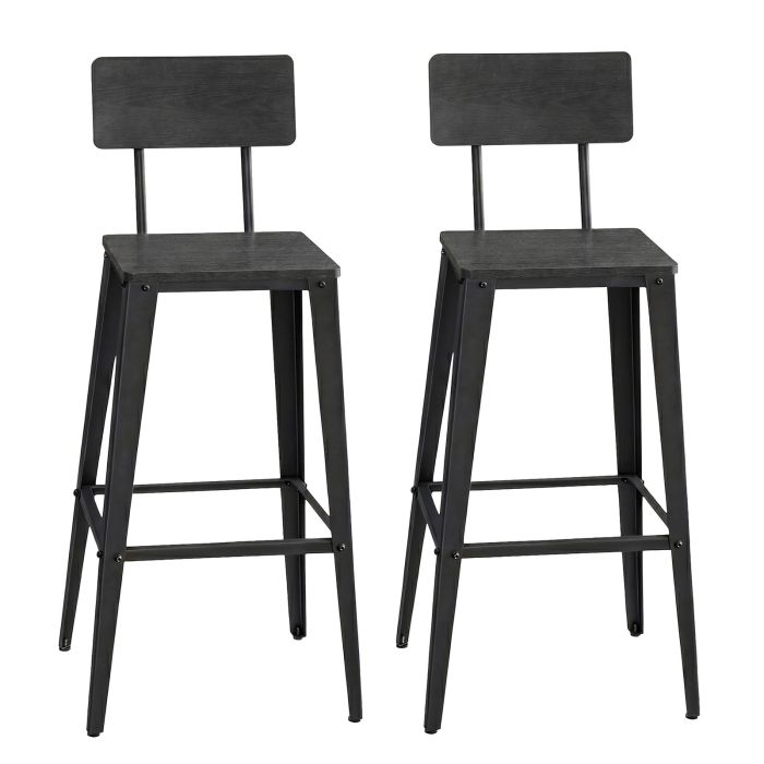 CHREPU Set of 2 Bar Stools with Backrests - Black