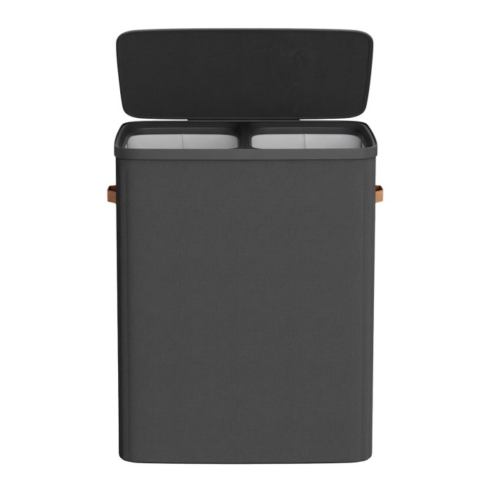 DAKEKI Dual Compartment Laundry Basket with Lid - Black
