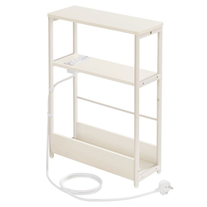 GLOVIN 3 Tier Slim Side Table with Power Strip - White
