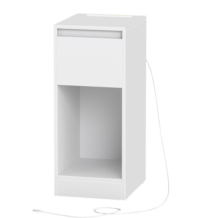 GLOVIN Bedside Table with Power Outlets and LED Light Set of 2 - White