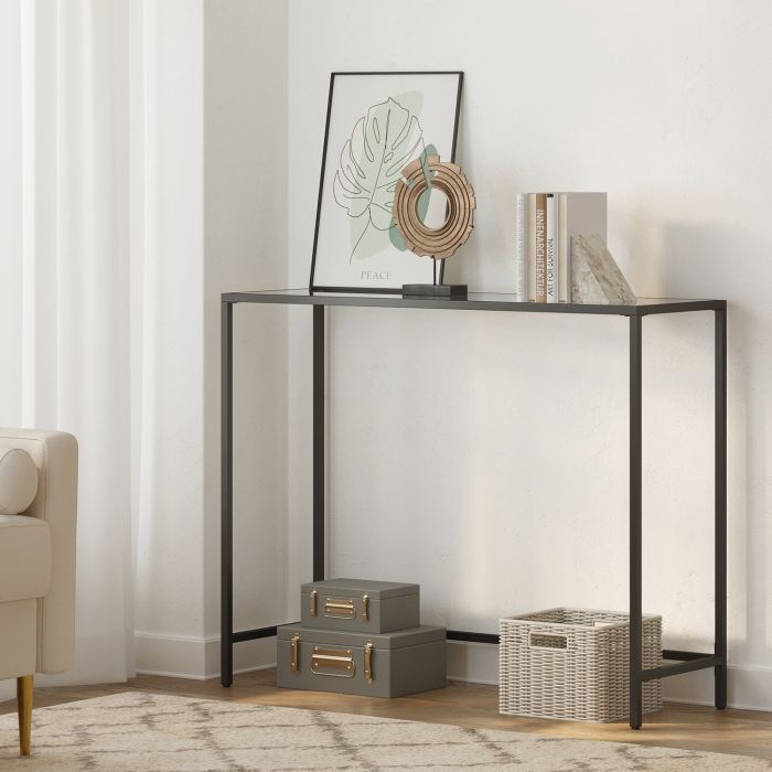 Console Table - VERRA Large Tempered Glass Tabletop - Black
