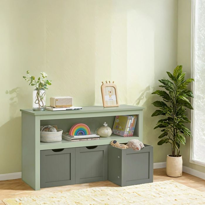 Toy Storage Cabinet - VERRA Kids Storage with Wheels 3 Drawers - Sage Green Grey