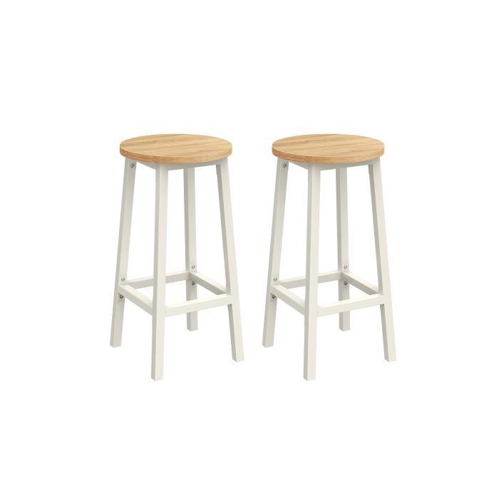 Bar Stools - LUMLIA Set of 2 Oak and White Footrest Bar Stools - White