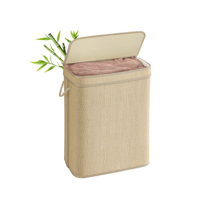Laundry Basket - LUMNIA 90L Bamboo Clothes Organizer - Natural