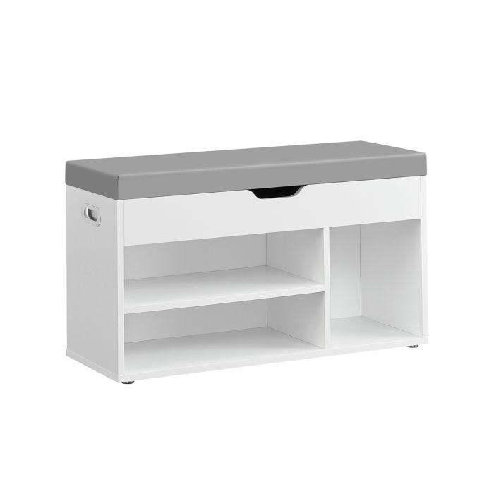 NOVRIA Shoe Bench - 3 Compartment Cushion Seat Medium Sized Bench - Cloud White