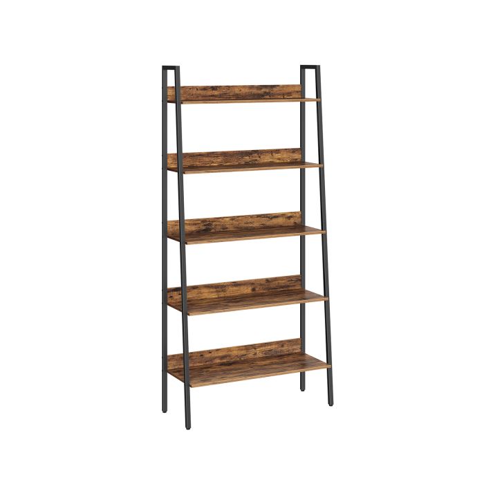 Ladder Shelf - ASTON 5 Tier Rustic Brown and Black