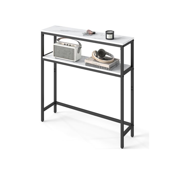 Sofa Table - ASTRO 2 Tier Slim Hallway Table - Marble White and Black