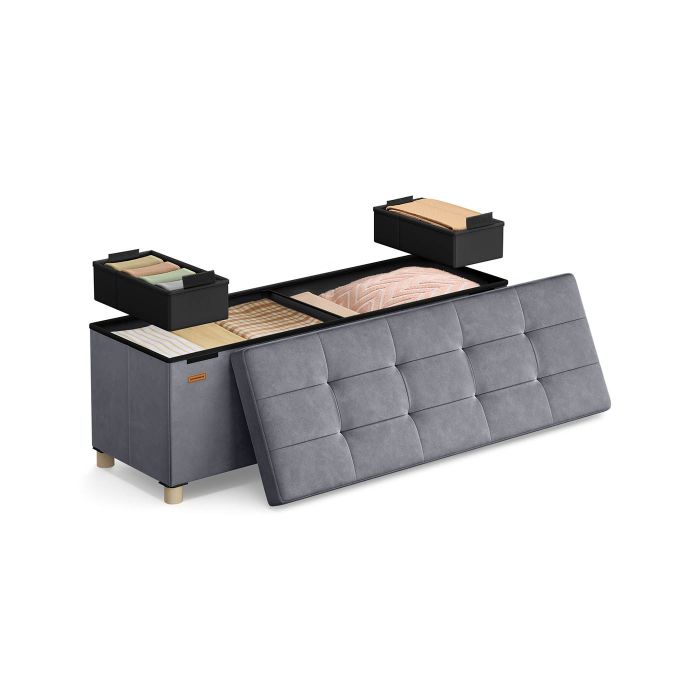 Storage Ottoman - VELSO Velvet Storage Ottoman 38 x 110 x 40 cm - Slate Grey