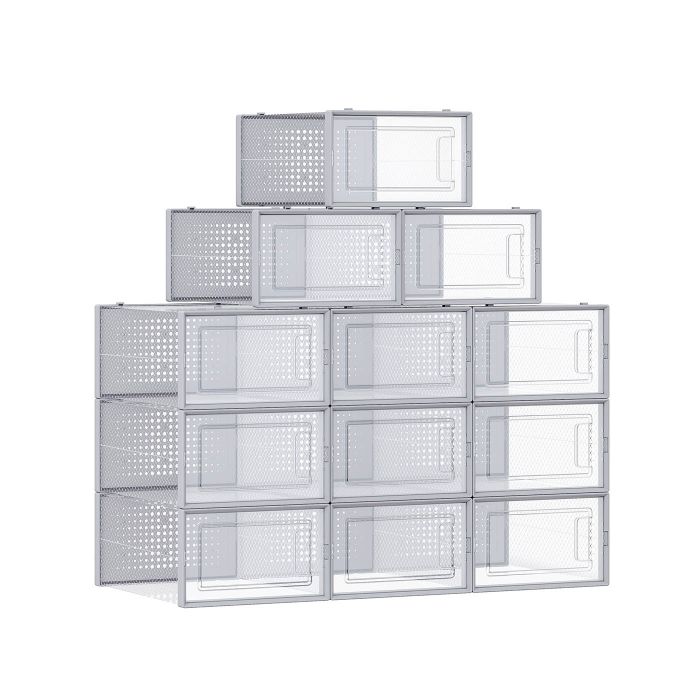 ASTRAH Shoe Box - 12 Pack Stackable Small Sized ShoeBox - Dove Grey