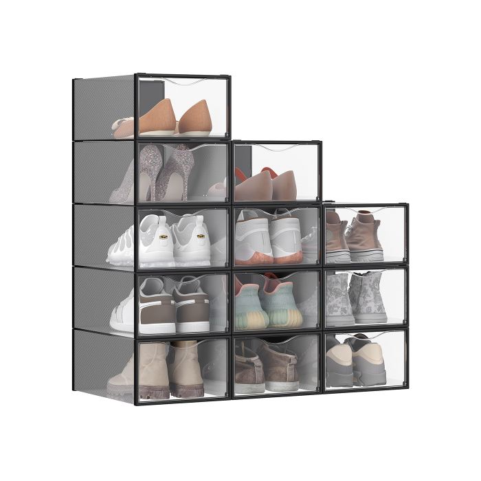 MONVAS Shoe Box - 12 Pack Storage Small Sized ShoeBox - Black