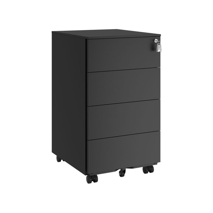 Filing Cabinet - ZARTA Lockable Mobile 4 Drawer - Black