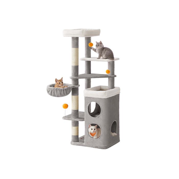 WYNSTEAD Multi Level Cat Tree with Caves Basket and Scratching Posts - Dove Grey