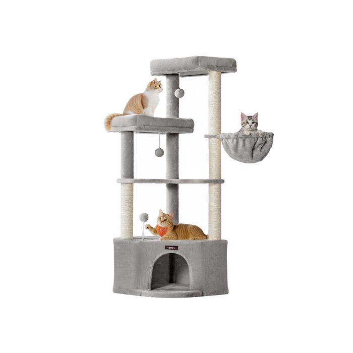 WYNSTEAD Cat Tree Tower with Large Cave Perches Basket and Scratching Posts - Dove Grey
