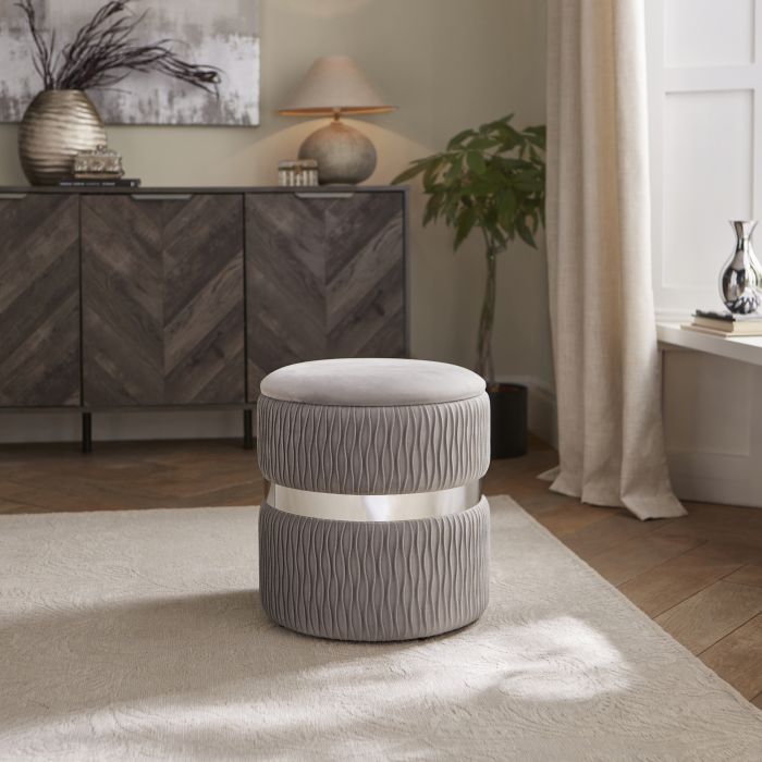 EVERLY Soft Velvet Ottoman Storage Stool - Grey
