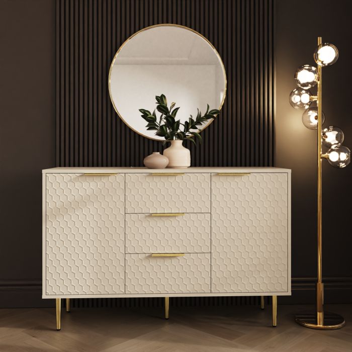 AZIEL Large 2 Door Sideboard with 3 Drawers - Ivory