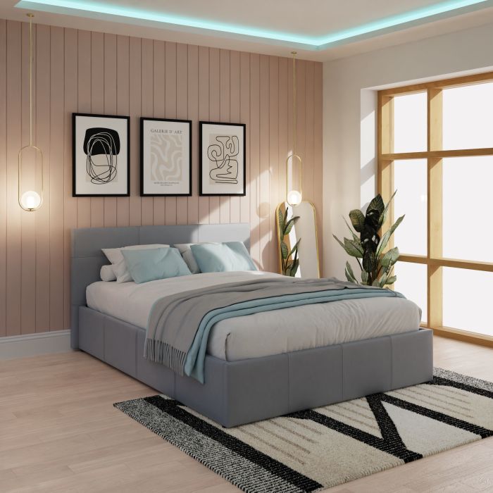 End Lift Ottoman 150cm Grey Pu Leather Bed