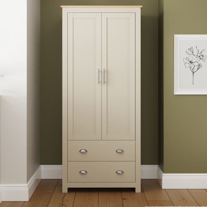 LANCASTER 2 Door Wardrobe with 2 Drawers Cream - 79cm