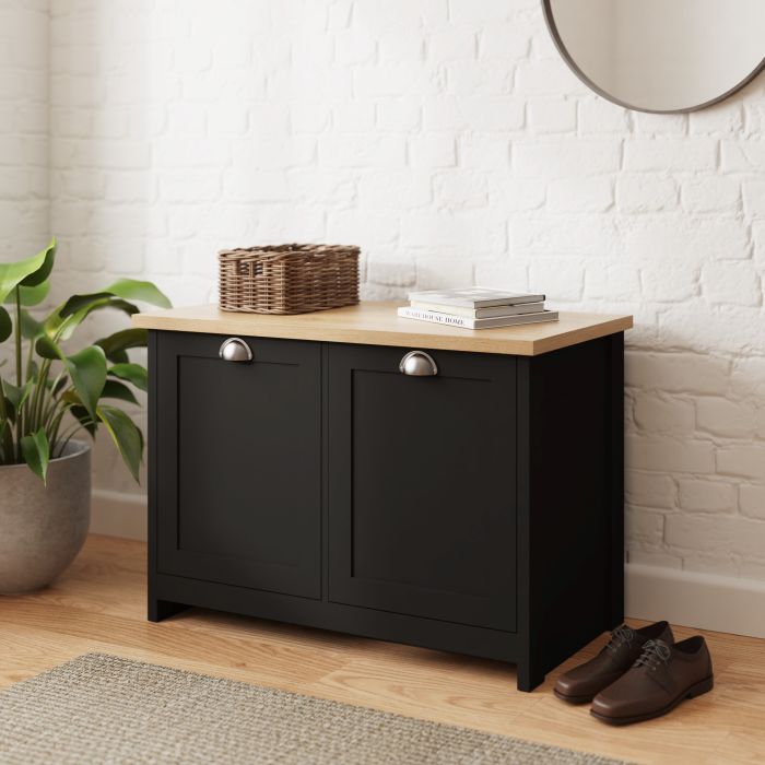 LANCASTER Black Shoe Cabinet - Medium-sized, 2 Door