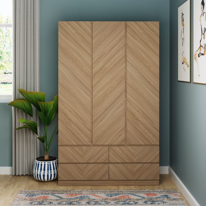 CHARLESTON 3 Door Wardrobe with 4 Drawers Oak - 119.5cm