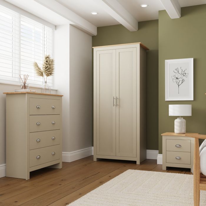 LANCASTER 2 Door Wardrobe Set 3 Piece - Cream