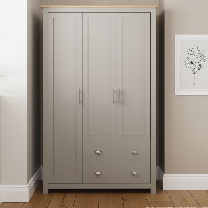 LANCASTER 3 Door Wardrobe with 2 Drawers Grey